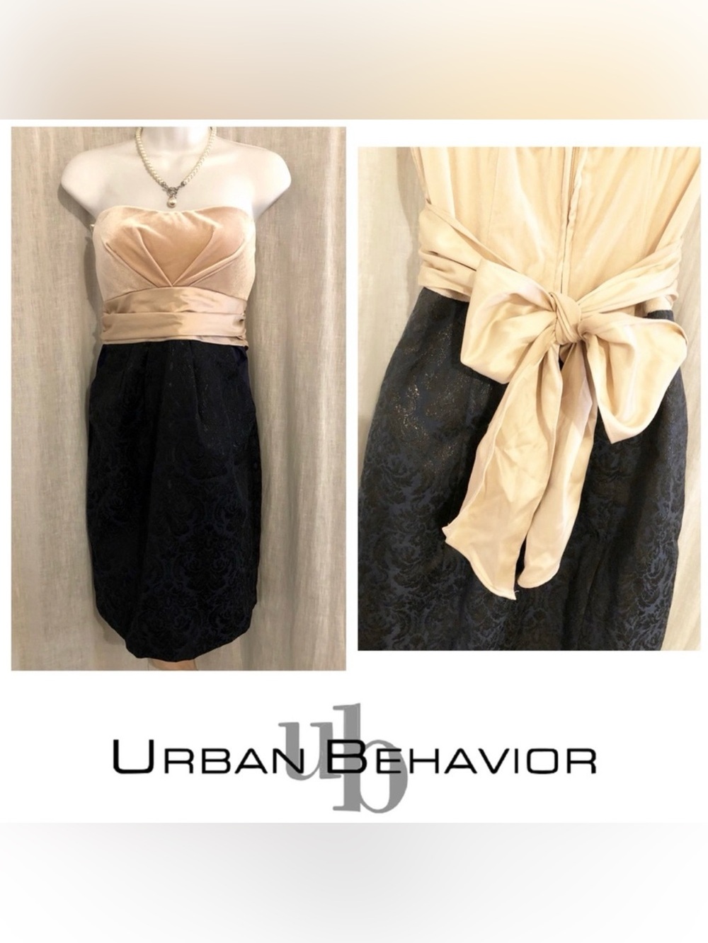 Urban Behavior featuring a champagne satin bodice with a prominent waist bow